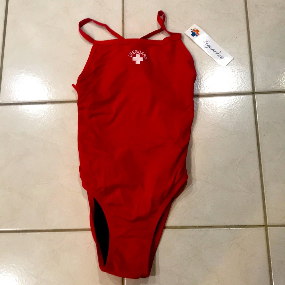 New red lifeguard bathing suit